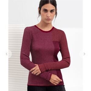 & Other Stories Burgundy Metallic Glitter Lurex Knitted Long Sleeve Top S
